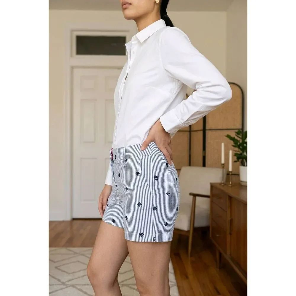 ☔️💜British Khaki Blue & White Nautical Print Seersucker Shorts Size 4